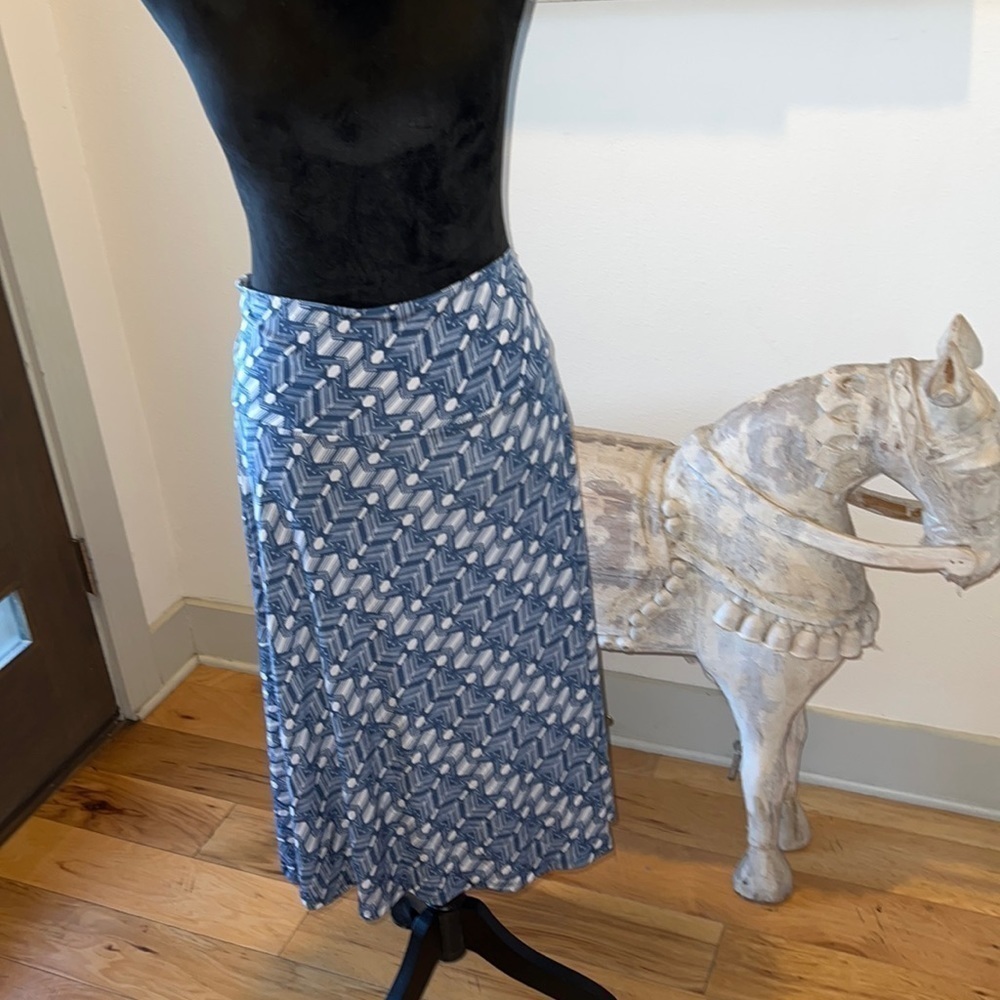 Lula Roe blue geometric‎ print stretch skirt Sz 2XL